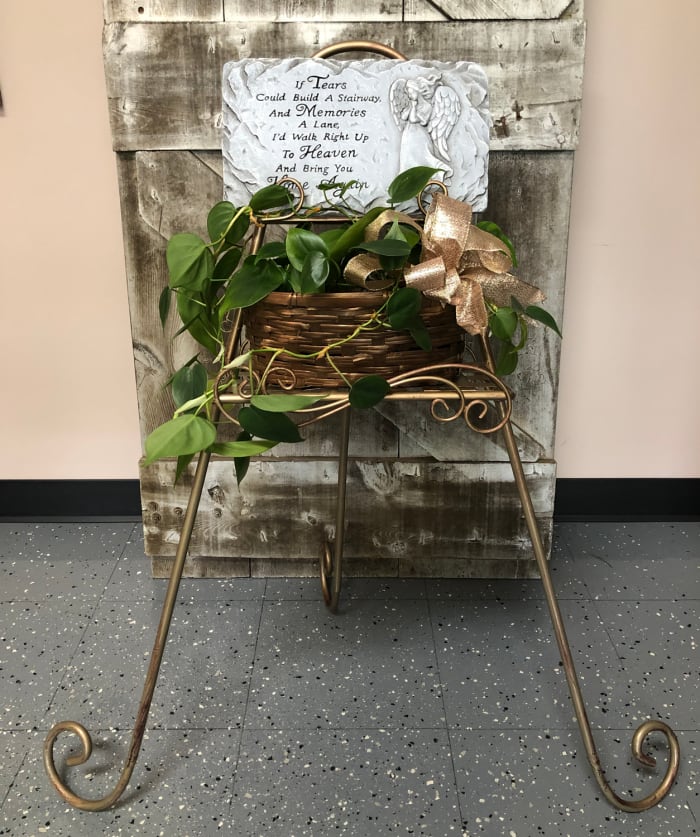 Gold Stand With Stone and Vining Plant