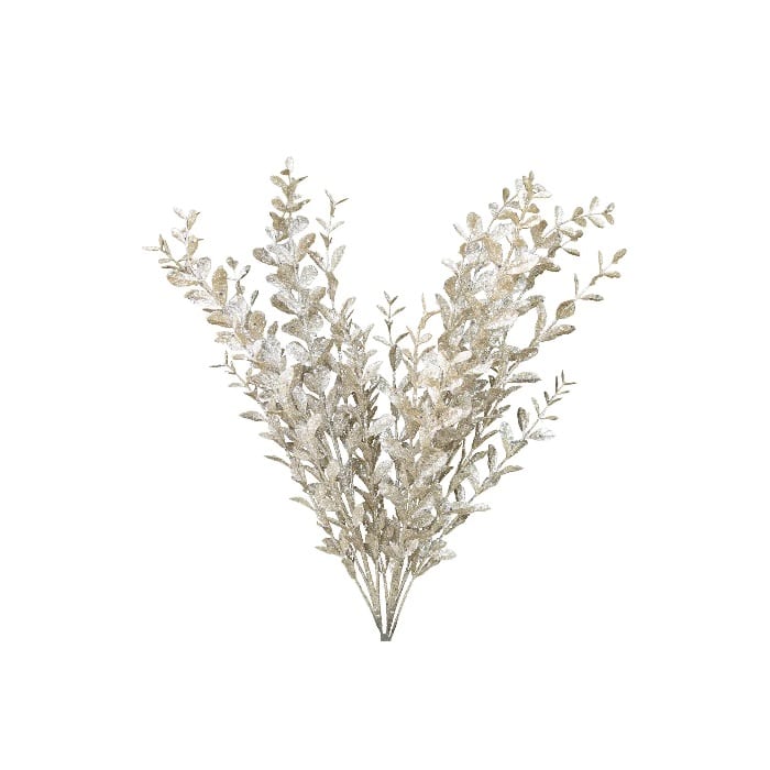 Champagne GLITTERED LAUREL LEAF Silk (Artificial) BUSH