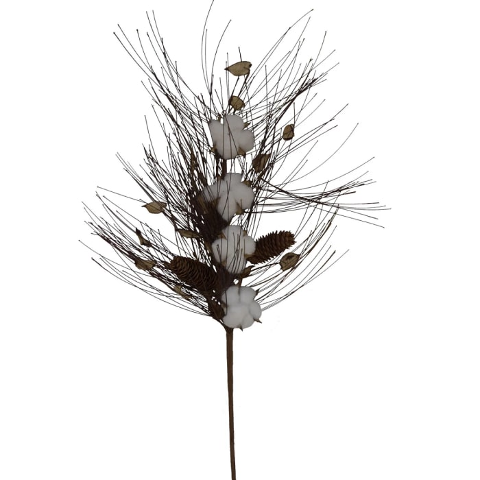 Silk (Artificial) Cotton Spray with Pinecones