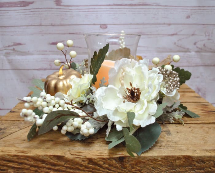 Hurricane Candle Holder Centerpiece with Fall Silk (Artificial) Accents