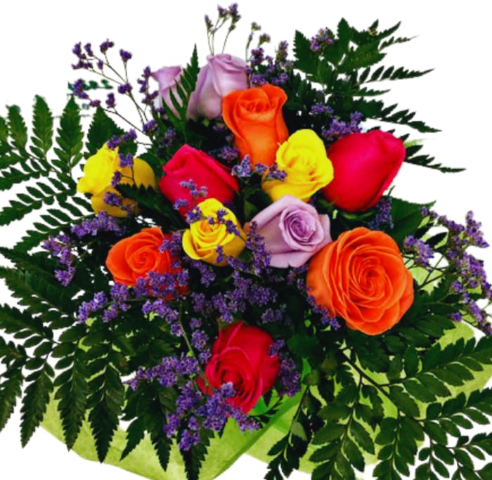 Fiesta Dozen Mixed Roses Wrapped Bouquet R-1791