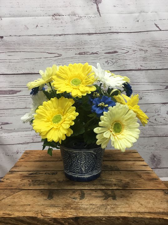 Blue & Yellow Bliss Silk (Artificial) Floral Arrangement