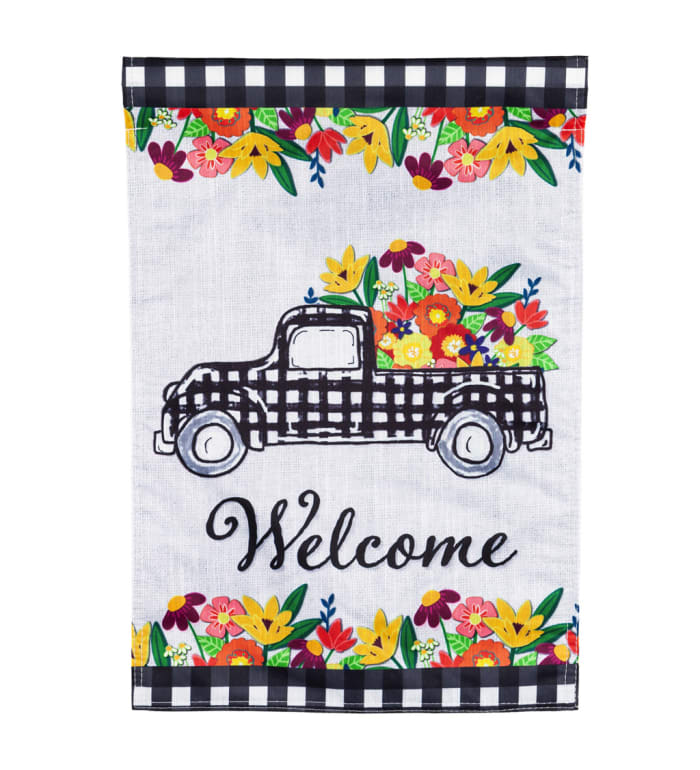 Plaid Truck Floral Garden Strie Flag