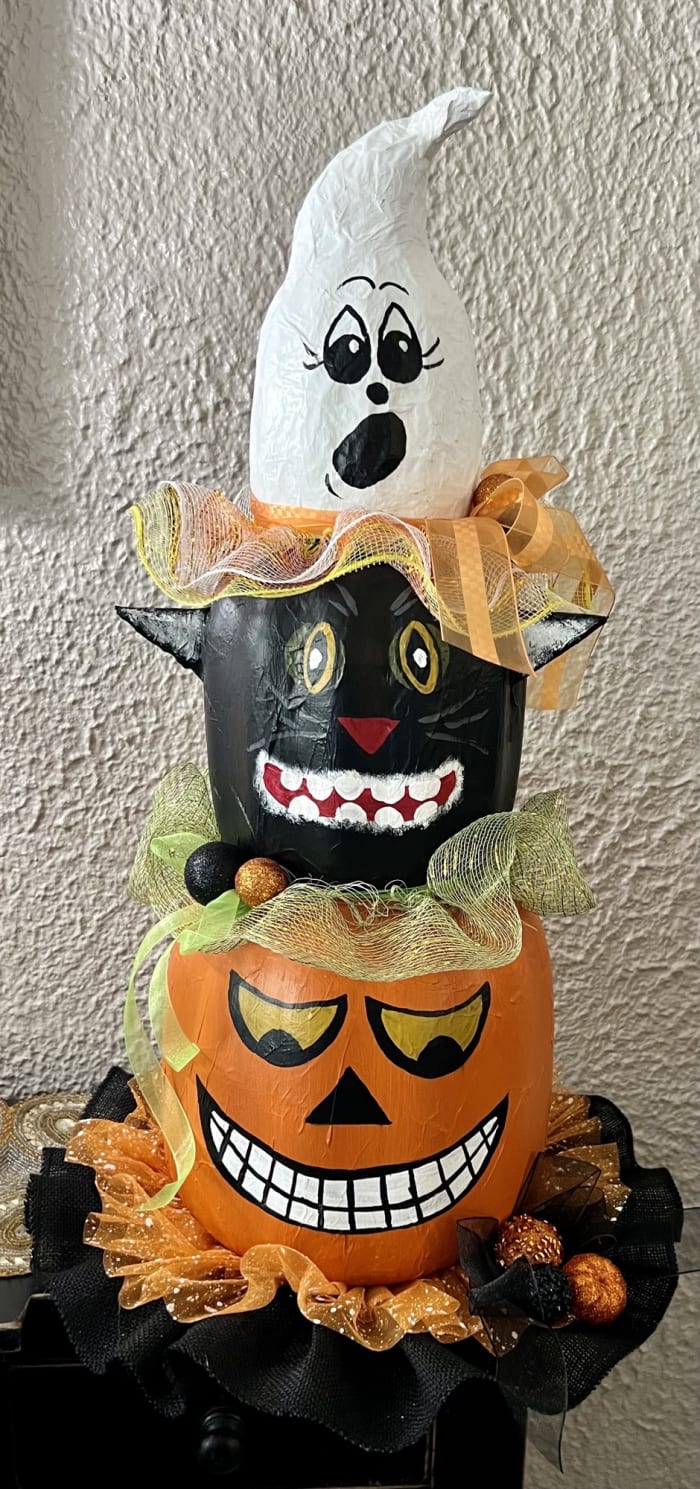 Vintage - Paper Mache Pumpkin Stack