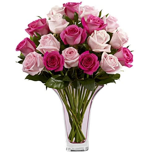 18 Mixed Pink Roses Arranged