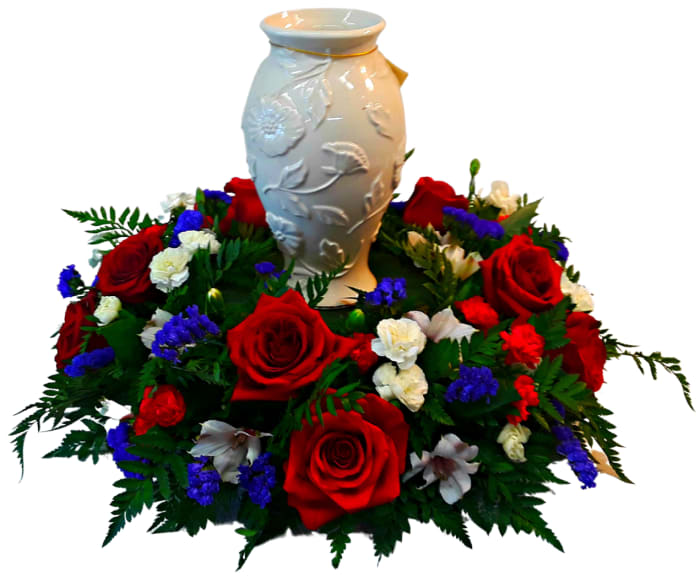 Red, White & Purple Cremation Urn Wreath FC-314