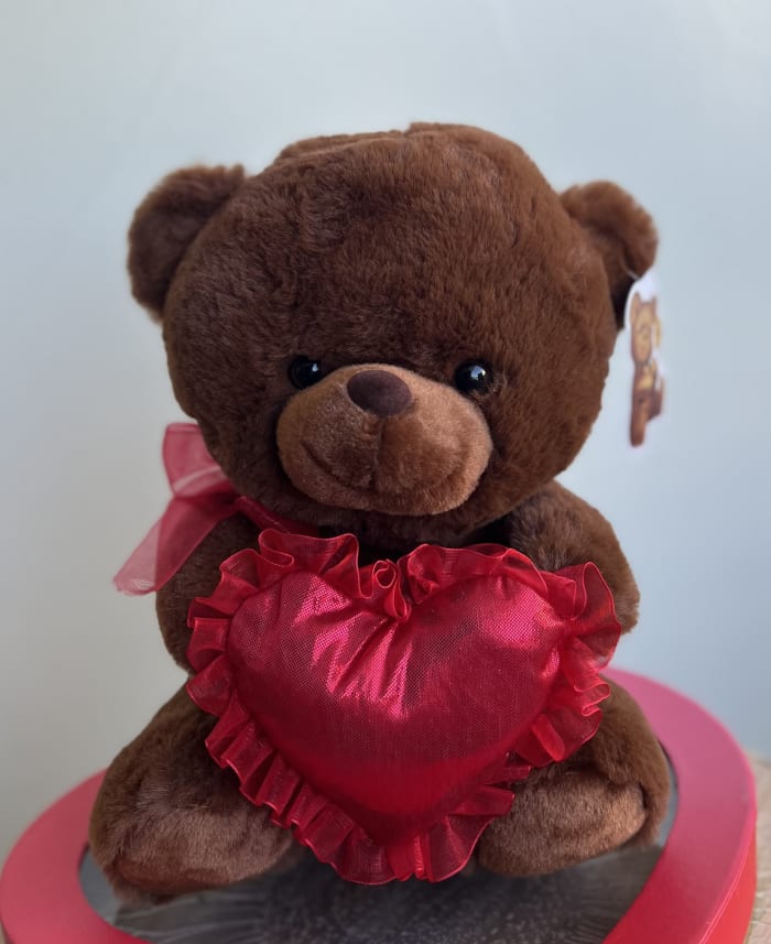 12" Mocha Teddy Bear Red Heart