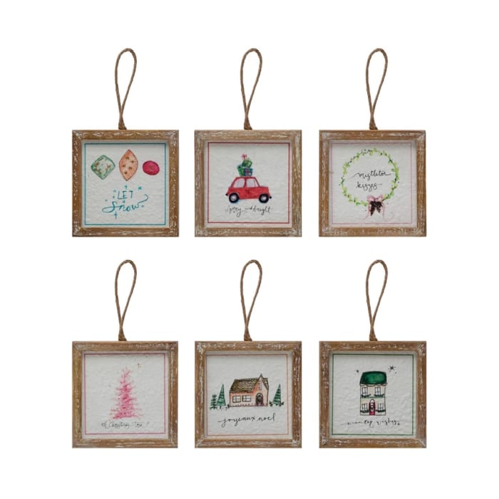 Square Wood Framed Ornament with Holiday Saying and Image
