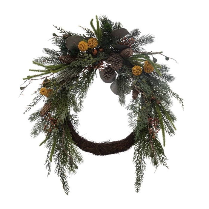 Faux Mixed Evergreen Wreath with Pinecones, Berries and Pods