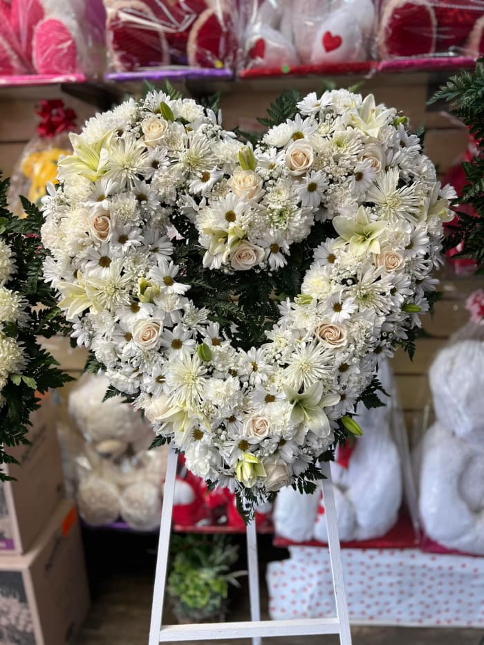 White Open Heart standing spray   