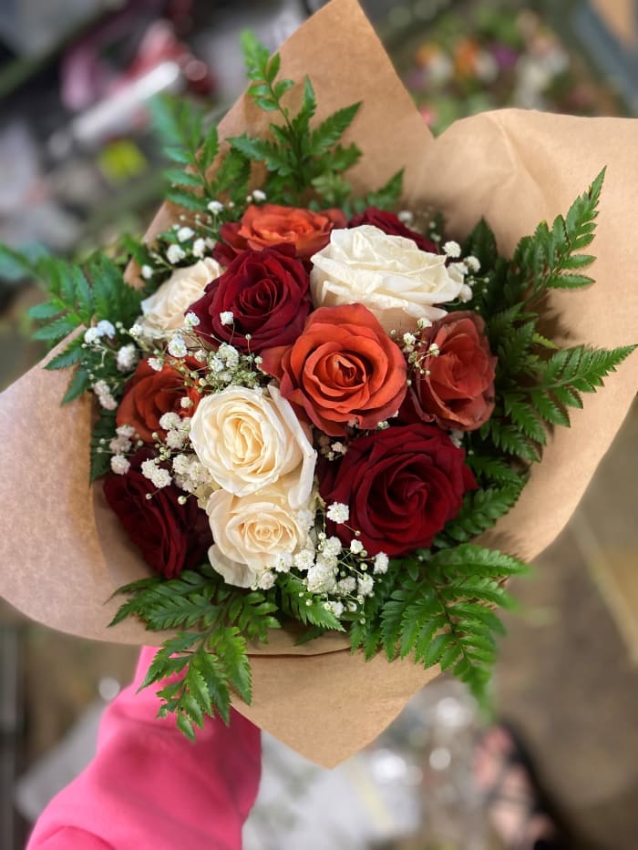 One Dozen Mixed Roses Wrapped