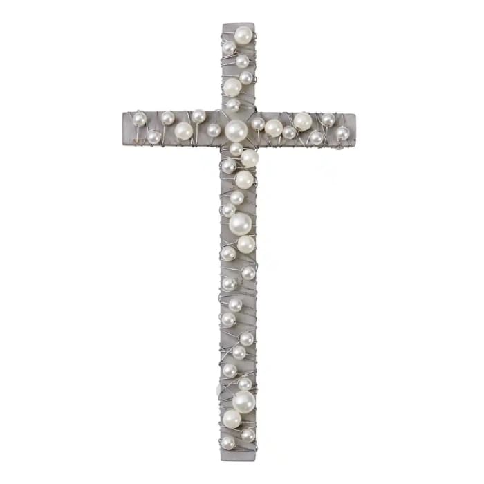 Gray wood cross with pearl
