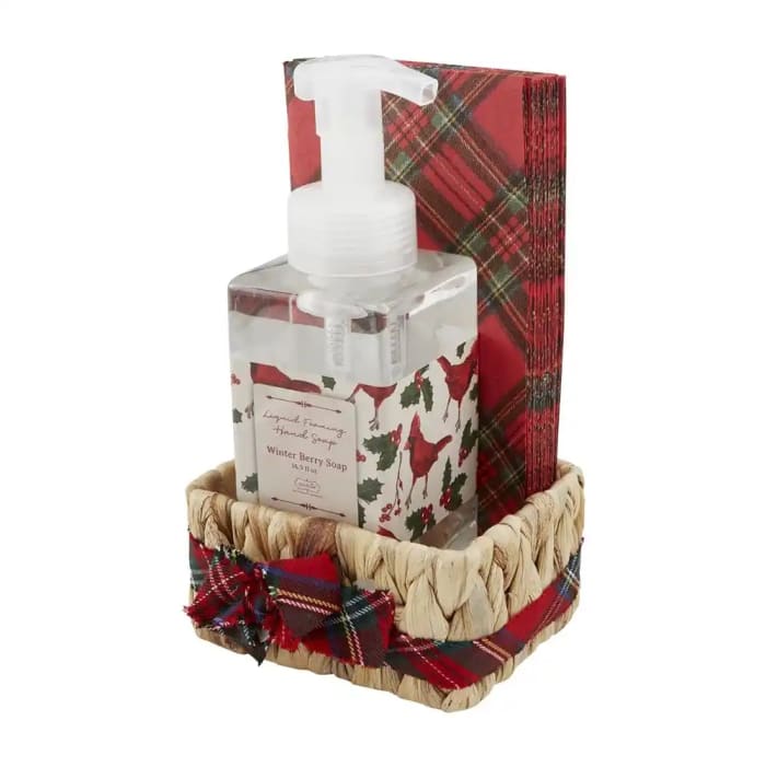 Tartan Soap and Guest Towel Basket Set