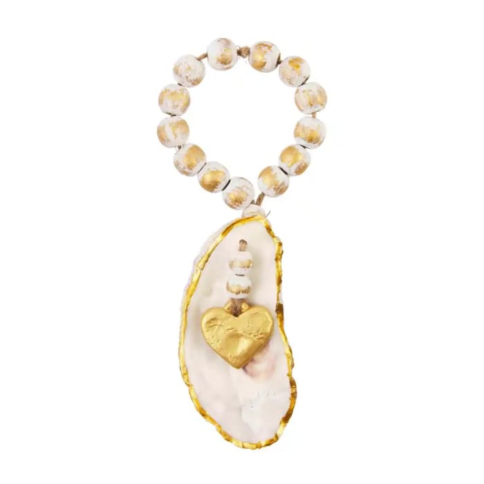 Heart Beaded Oyster Ornament 