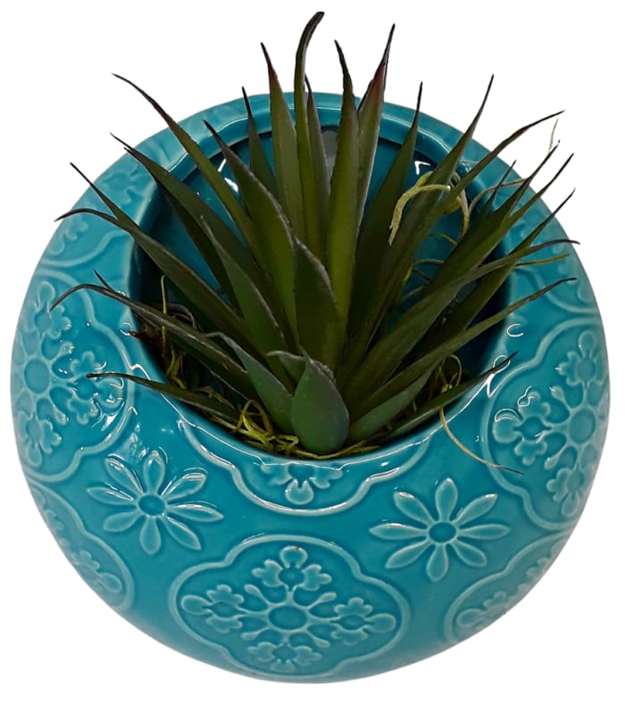 Teal Wall Planter with Faux Succulent PL-965 *ONLY 1 LEFT*