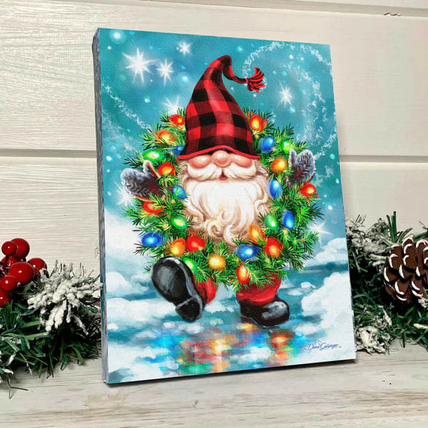 Gnome for the Holidays - Lighted Tabletop Canvas 8x6