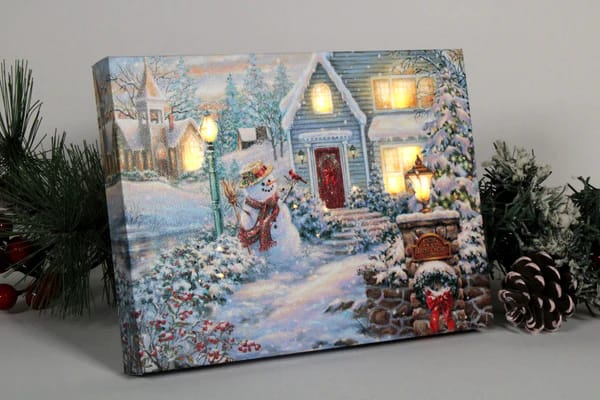 Silent Night Lane - Lighted Tabletop Canvas 8x6