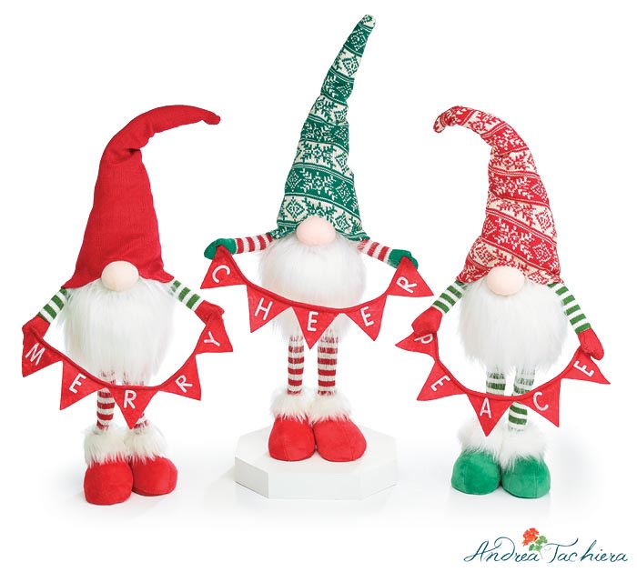 25" CHRISTMAS GNOMES HOLDING BANNERS