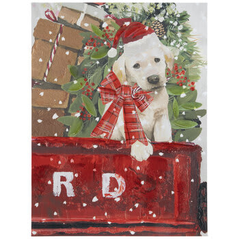 Christmas Truck Puppy Canvas - Framed