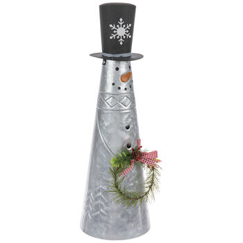 Galvanized Metal Snowman 16"