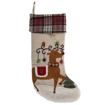 Plaid Embroidered Reindeer Stocking