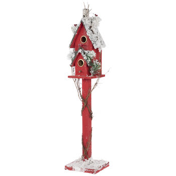 36" Red Flocked Wood Birdhouse