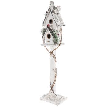 36" White Glitter Flocked Wood Birdhouse