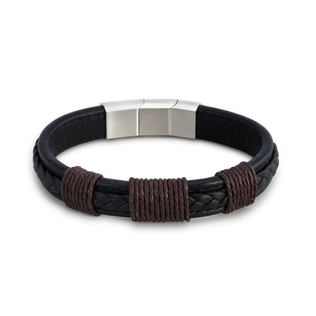 Journey Men's Black Leather Adjustable Bracelet