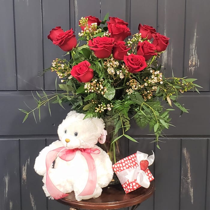All My Love-12 Roses, 6 Chocolates and Cuddly Bear