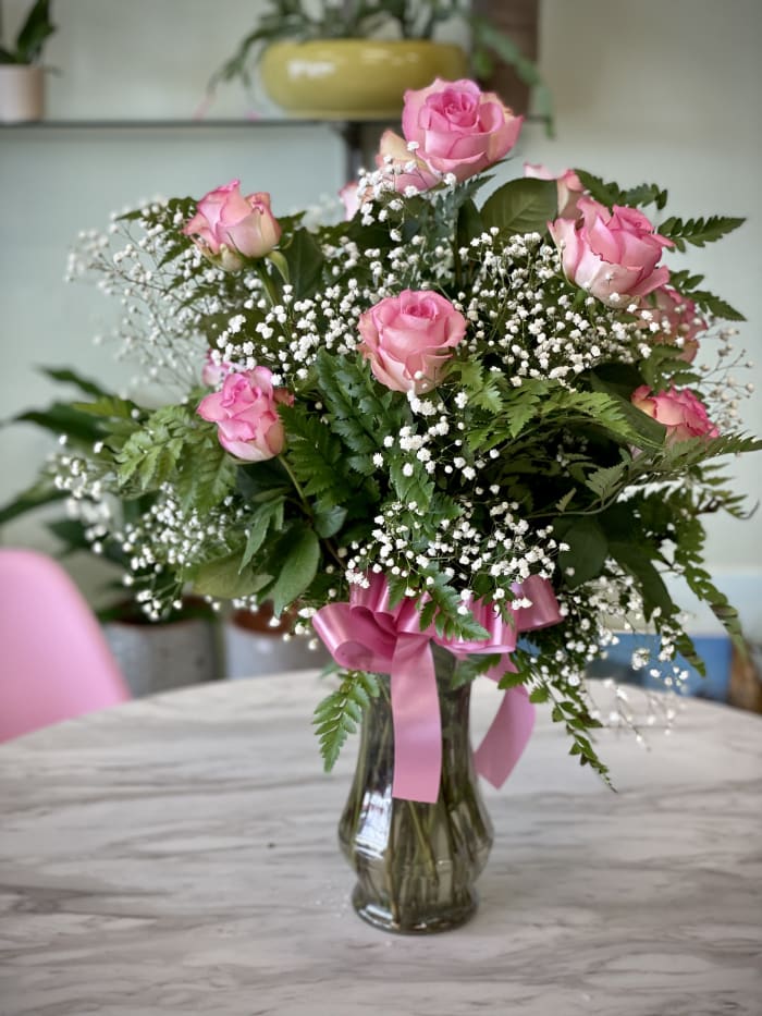 One Dozen Pink Roses