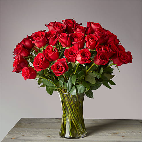 Fifty Long Stem Red Roses with Vase