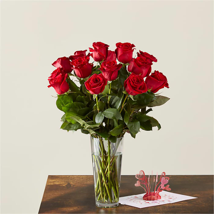 Long Stem Red Rose Bouquet & Lovepop® Pop-Up Card