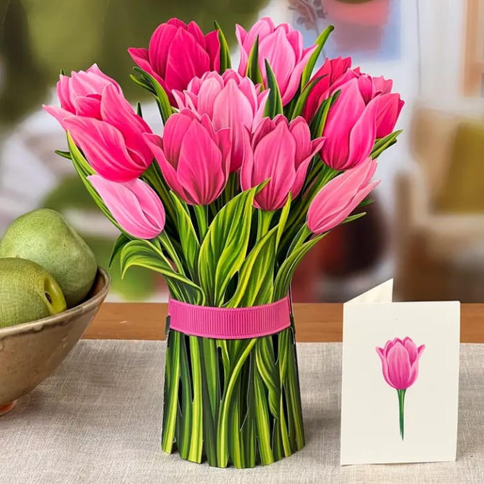 Pink Tulip Pop-Up Greeting Card