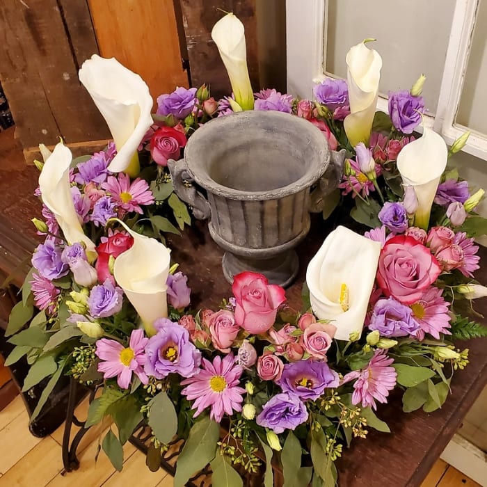 White Calla & Lavender Rose Urn Surround