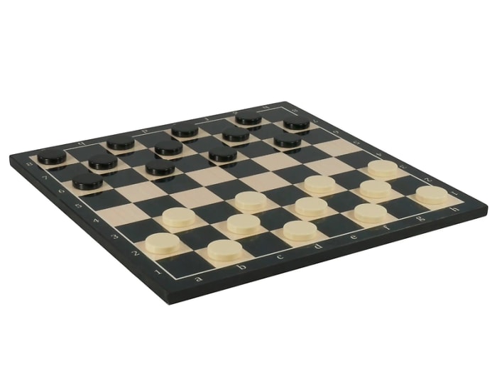 Checker Set - Black Checkers in Urea on Black Alpha Numeric Boar