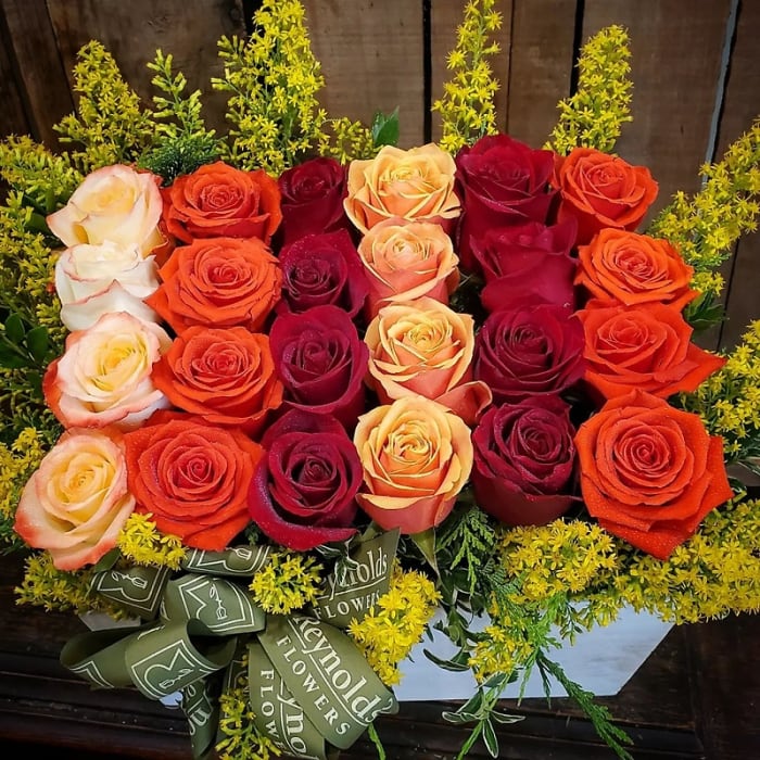 Two-dozen (24) Fire Rose Box Bouquet