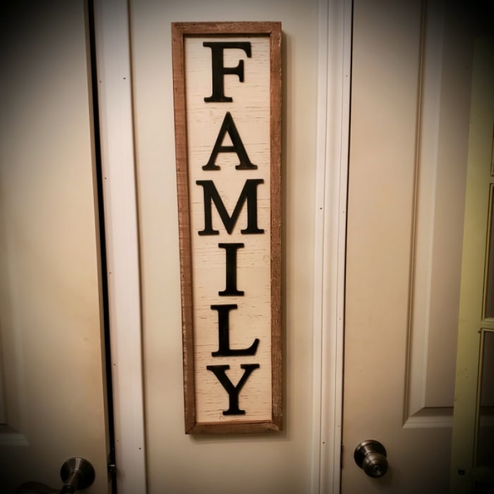 Family Sign, Metal Letters on Wood