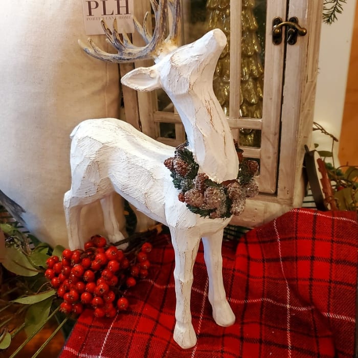 Standing White 'Whittled' Deer