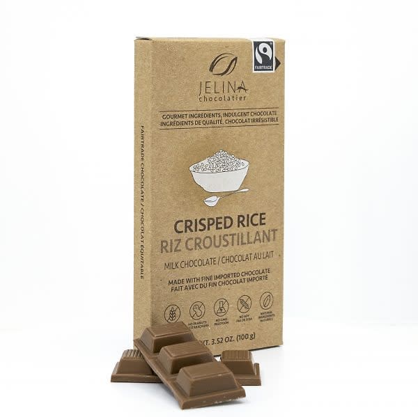 Jelina Chocolatier Fairtrade Milk Chocolate Crisped Rice Bar