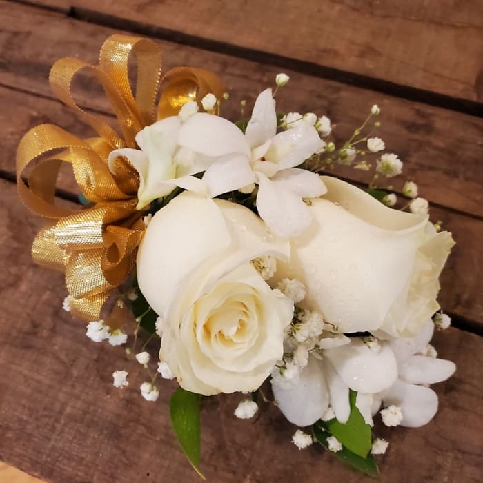 White with Gold Corsage for Wrist