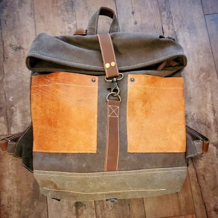 Backpack, Canvas, Leather and Metal