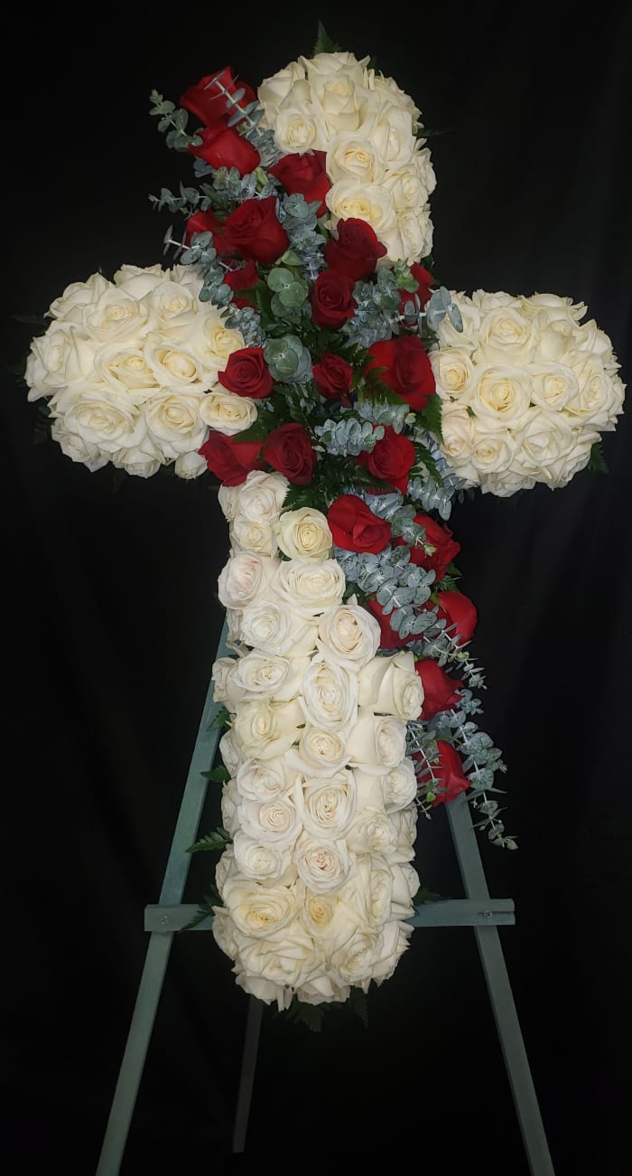 30" White Cross  All Roses