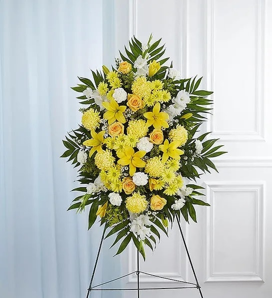 Yellow & White Sympathy Standing Spray 