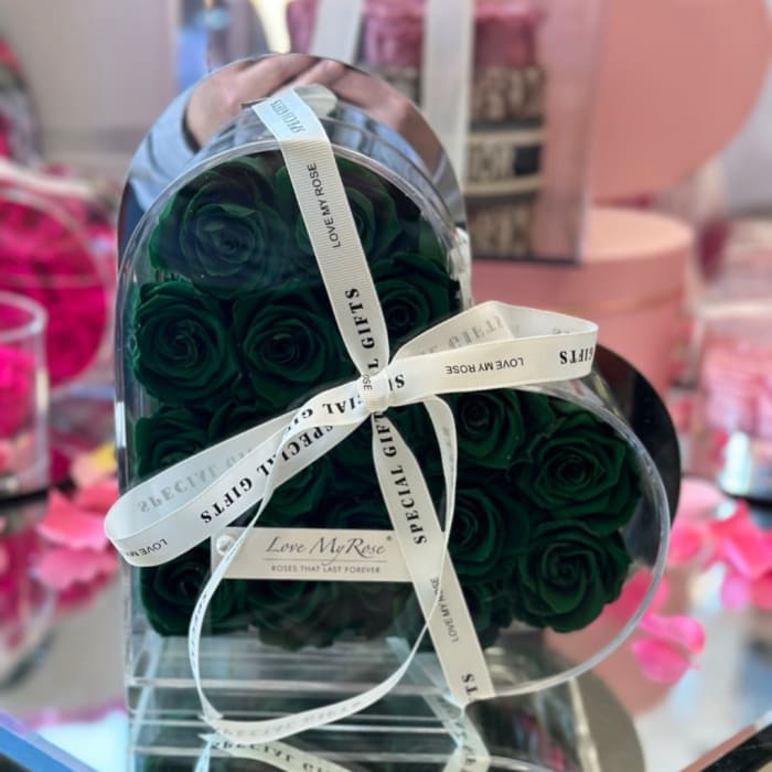 Acrylic Forever Roses Heart Green