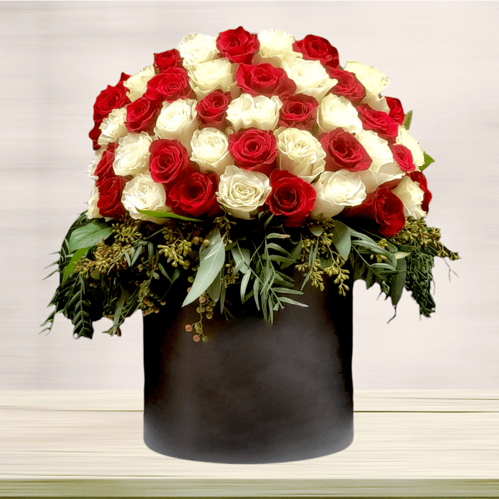 Premium White and Red Roses in Jumbo Box