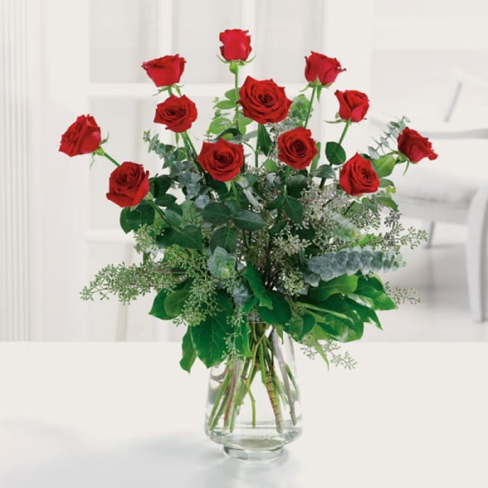 Dozen premium long stem red roses EBF-71