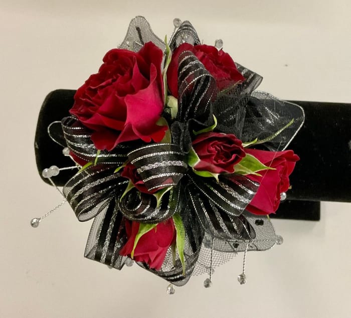 Red and Black Corsage