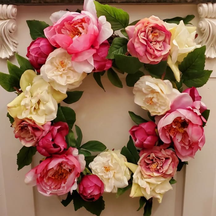 Peony Wreath, 20" Pink, Artificial