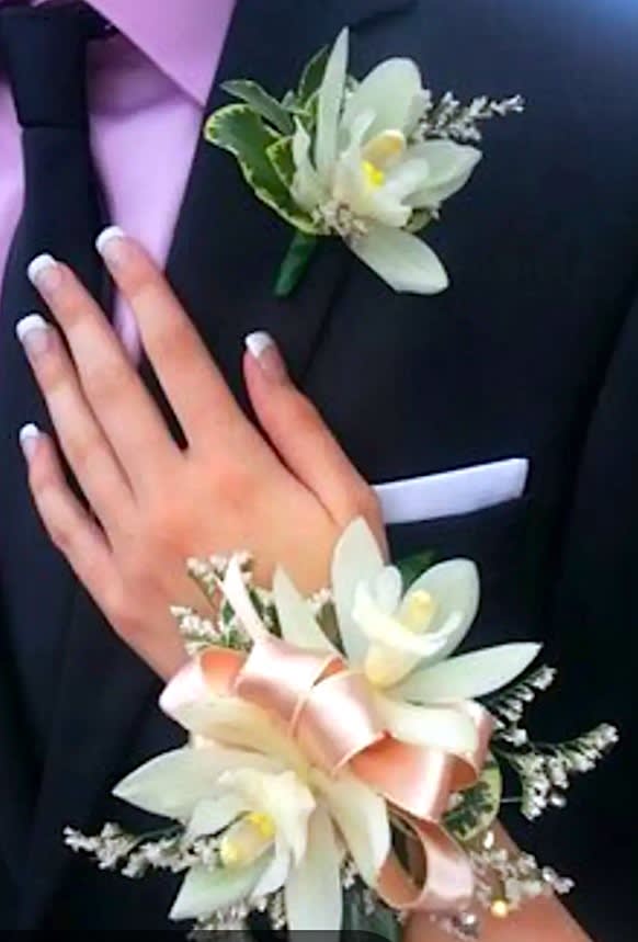 Cymbidium Orchid Fresh Flower Corsage and Boutonniere Set