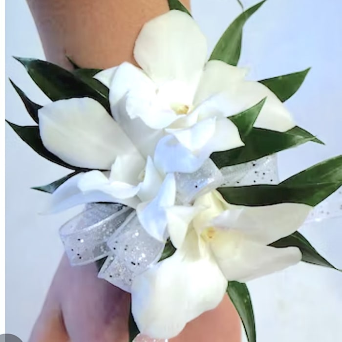 White Dendrobium REAL Orchid Prom Wrist Corsage Set